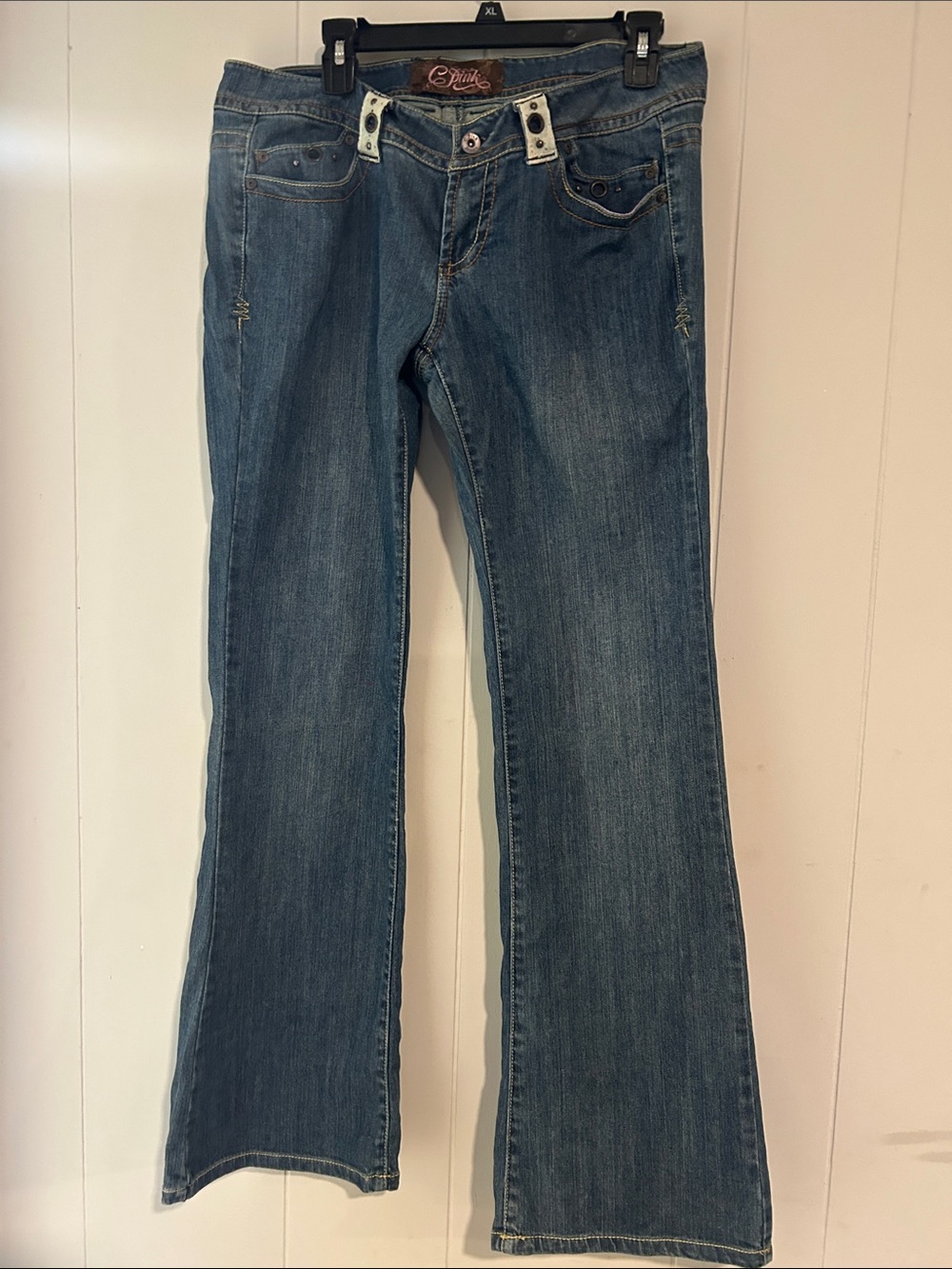 C Pink Y2K Medium Blue Flared Jeans for Women